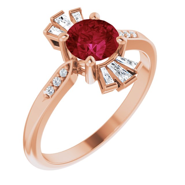 14K Rose Lab-Grown Ruby & 1/6 CTW Natural Diamond Ring